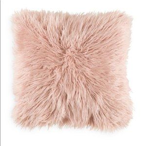 SURYA Faux Fur Throw Pillow, 20" × 20". Color: Blush